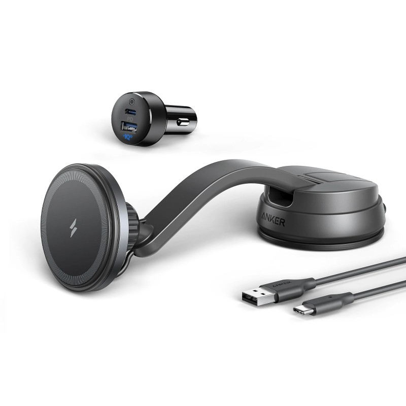 Buy Anker PowerWave Mag-Go Car Wireless Charging Kit - with 2-Port Car Charger &... in Cyprus, Nicosia, Limassol, Larnaka, Pafos
