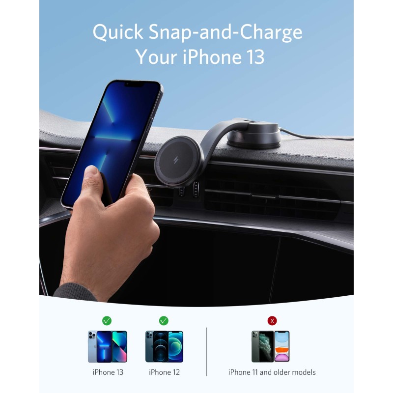 Buy Anker PowerWave Mag-Go Car Wireless Charging Kit - with 2-Port Car Charger &... in Cyprus, Nicosia, Limassol, Larnaka, Pafos