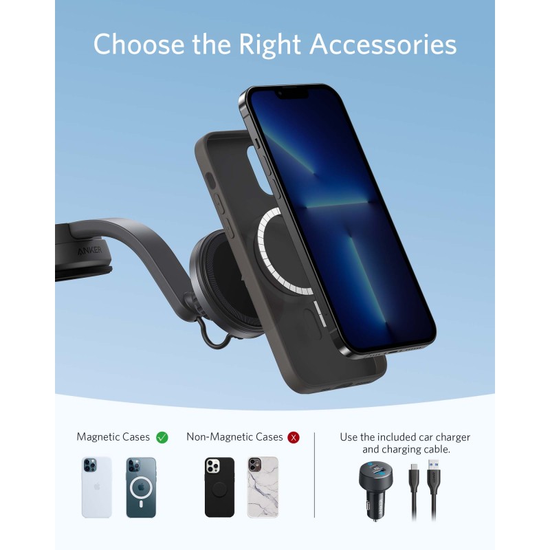 Buy Anker PowerWave Mag-Go Car Wireless Charging Kit - with 2-Port Car Charger &... in Cyprus, Nicosia, Limassol, Larnaka, Pafos