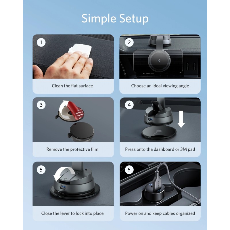 Buy Anker PowerWave Mag-Go Car Wireless Charging Kit - with 2-Port Car Charger &... in Cyprus, Nicosia, Limassol, Larnaka, Pafos