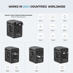 Buy Unitek Universal Travel Wall Charger - P1121A - 35W 2xUSB-C + 3xUSB-A in Cyprus, Nicosia, Limassol, Larnaka, Pafos