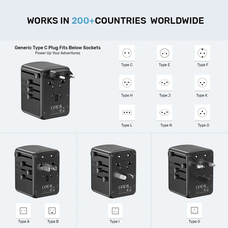 Buy Unitek Universal Travel Wall Charger - P1121A - 35W 2xUSB-C + 3xUSB-A in Cyprus, Nicosia, Limassol, Larnaka, Pafos