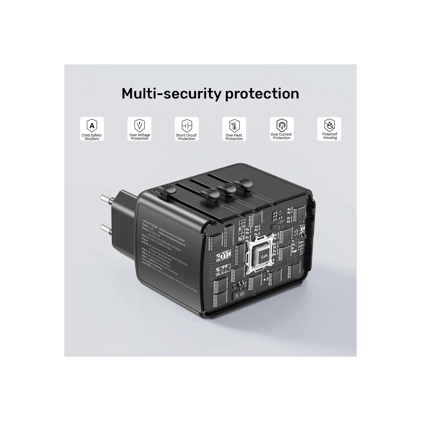 Unitek Universal Travel Wall Charger - P1121A - 35W 2xUSB-C + 3xUSB-A — Buy in Cyprus with Fast Delivery