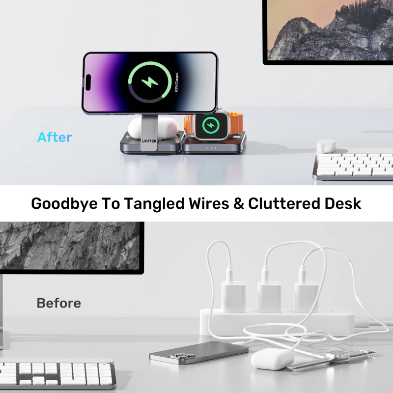 Buy Unitek Charge Wireless Qi2 15W Foldable 3-in-1 Charging Station - P1300A - W... in Cyprus, Nicosia, Limassol, Larnaka, Pafos