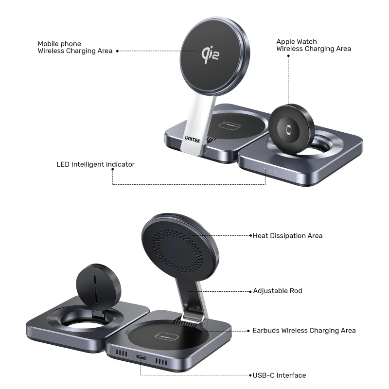 Buy Unitek Charge Wireless Qi2 15W Foldable 3-in-1 Charging Station - P1300A - W... in Cyprus, Nicosia, Limassol, Larnaka, Pafos