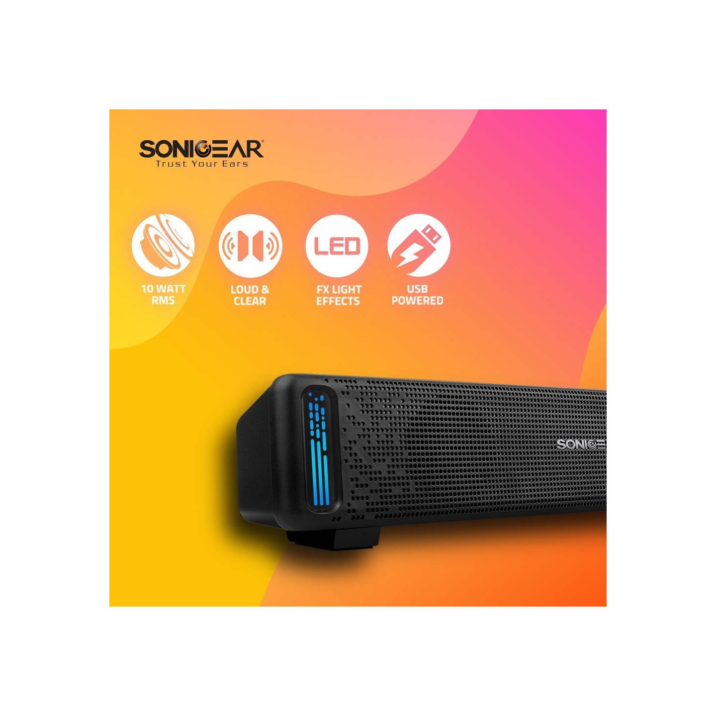 SonicGear SONICBAR USB RGB Soundbar Black - U200 - USB RGB Soundbar Black — Buy in Cyprus with Fast Delivery