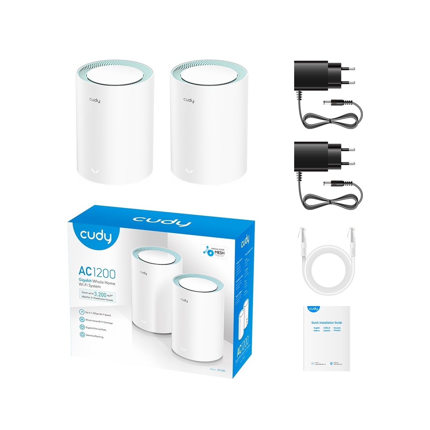 Cudy Mesh - M1300 - AC1200 Dual Band Gigabit Wi-Fi 2-Pack — Buy in Cyprus with Fast Delivery