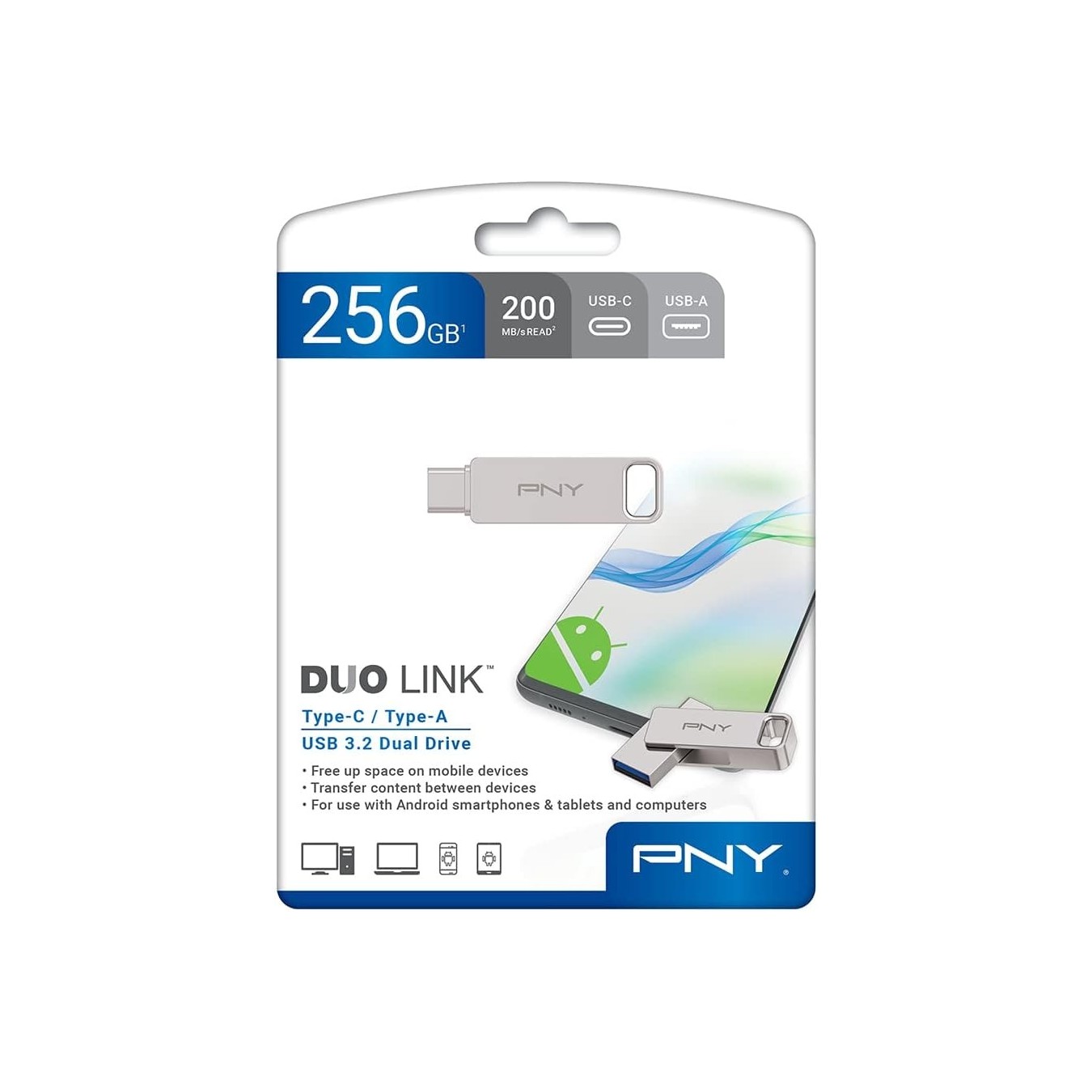 PNY DUO LINK Dual Connector 256GB USB 3.2 Gen 1 Flash Drive – 256GB 200MB/s Read | Armenius Store