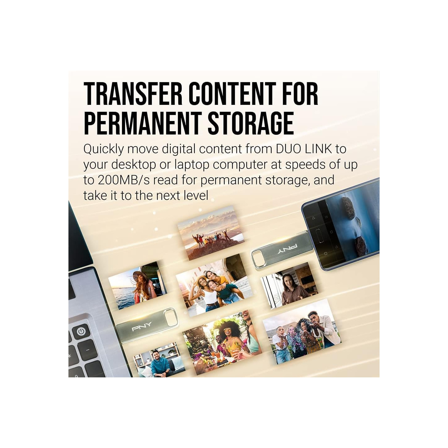 PNY Flash Drive Duo Link USB 3.2 Dual Connector OTG Capless Swivel 256GB Black FDI256DULINKTYC