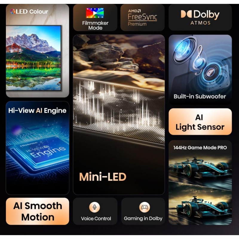 Buy Hisense TV - 75E8Q - 75'' 4K Smart QLED MINI LED 144hz TV in Cyprus, Nicosia, Limassol, Larnaka, Pafos