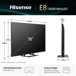 Buy Hisense TV - 75E8Q - 75'' 4K Smart QLED MINI LED 144hz TV in Cyprus, Nicosia, Limassol, Larnaka, Pafos