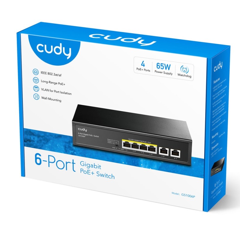 Buy Cudy Switch PoE Gigabit - GS1006P - 4PoE + 2GbE Uplink 65W in Cyprus, Nicosia, Limassol, Larnaka, Pafos