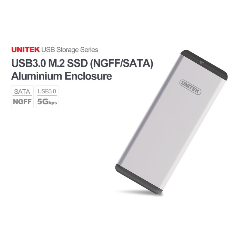 Buy Unitek USB3.0 M.2 SSD SATA Aluminium Enclosure - Y-3365 - USB3.0 M.2 SSD SAT... in Cyprus, Nicosia, Limassol, Larnaka, Pafos