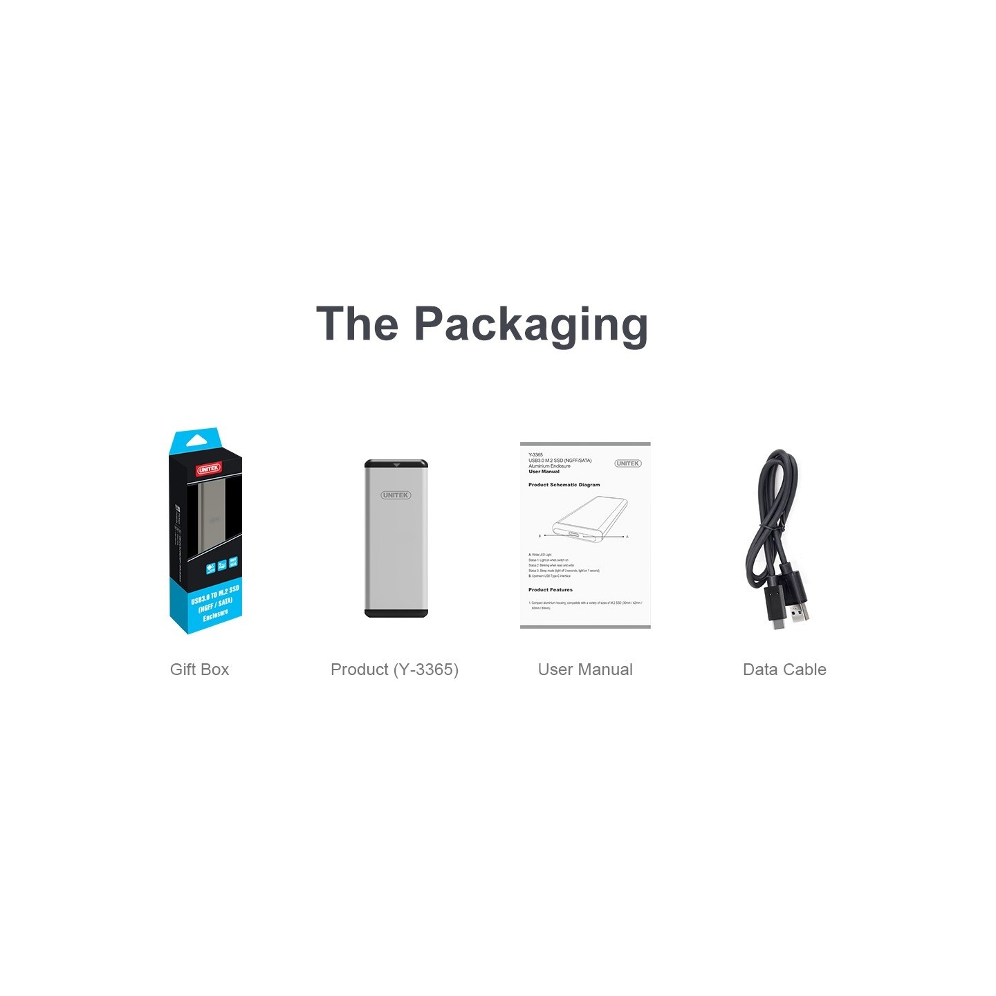 Unitek USB3.0 M.2 SSD SATA Aluminium Enclosure - Y-3365 - USB3.0 M.2 SSD SATA Aluminium Enclosure