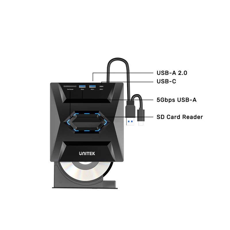 Unitek T1037A 5-in-1 External Optical Drive & USB Hub - 8x DVD (Boxed) — Buy in Cyprus with Fast Delivery