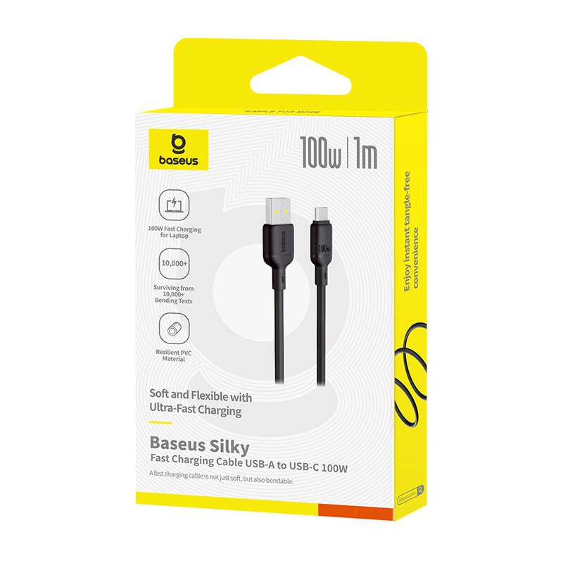 Buy Baseus Cable USB-C to USB-A Silky Series - 1.0m - 100W - Black in Cyprus, Nicosia, Limassol, Larnaka, Pafos