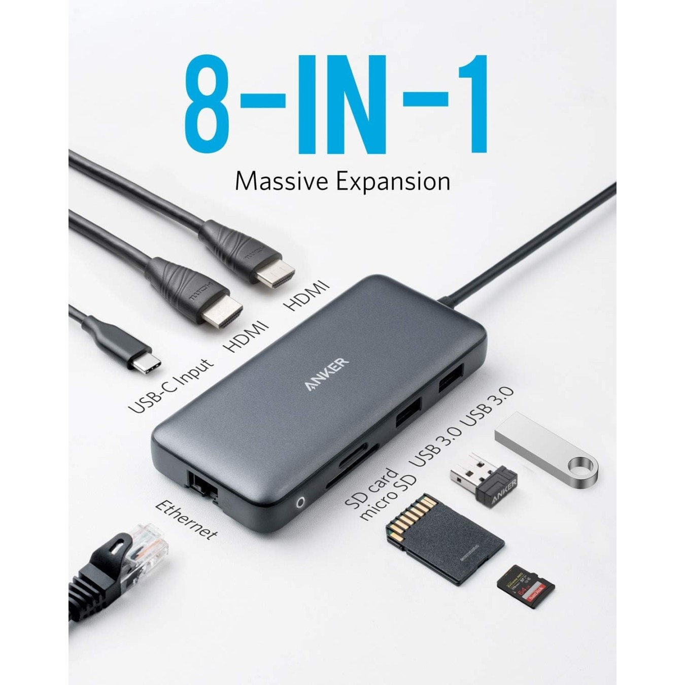 Anker Work USB-C Hub - 8in1 - 2xHDMI,GB,SD,PD100W — Buy in Cyprus with Fast Delivery