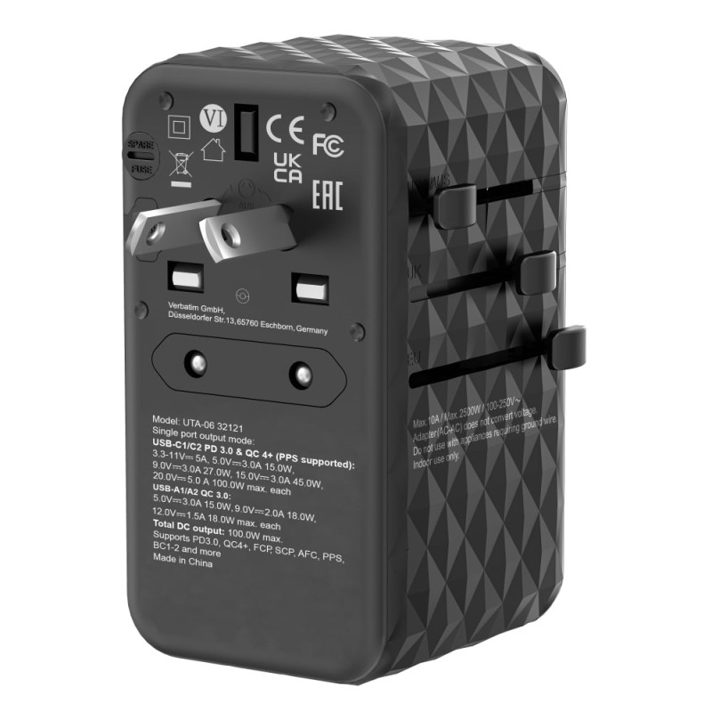 Buy Verbatim Charger Travel Adapter World to World GAN III 100W 2xC 2xA UTA-06 in Cyprus, Nicosia, Limassol, Larnaka, Pafos