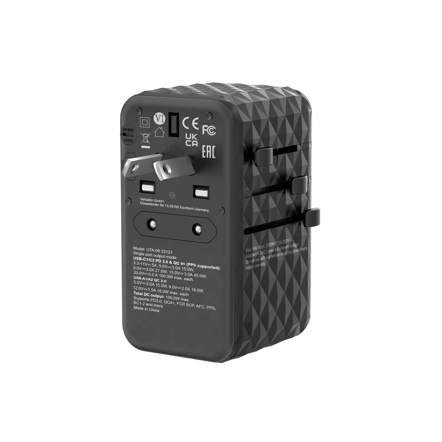 Verbatim Charger Travel Adapter World to World GAN III 100W 2xC 2xA UTA-06 — Buy in Cyprus with Fast Delivery