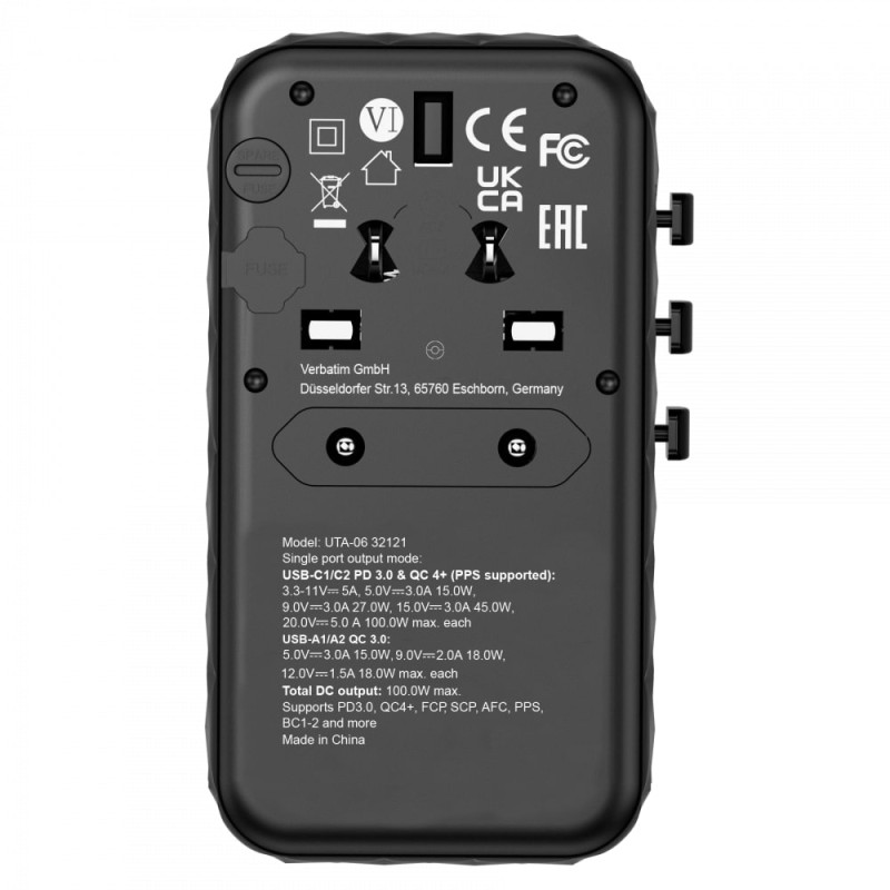 Buy Verbatim Charger Travel Adapter World to World GAN III 100W 2xC 2xA UTA-06 in Cyprus, Nicosia, Limassol, Larnaka, Pafos