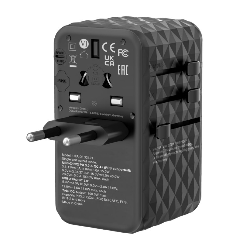 Buy Verbatim Charger Travel Adapter World to World GAN III 100W 2xC 2xA UTA-06 in Cyprus, Nicosia, Limassol, Larnaka, Pafos