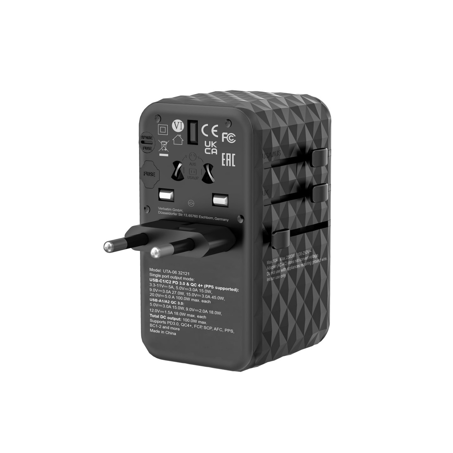 Verbatim Charger Travel Adapter World to World GAN III 100W 2xC 2xA UTA-06 — Buy in Cyprus with Fast Delivery