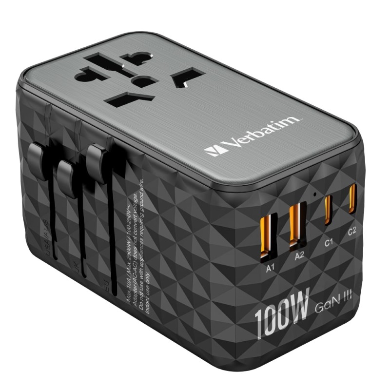 Buy Verbatim Charger Travel Adapter World to World GAN III 100W 2xC 2xA UTA-06 in Cyprus, Nicosia, Limassol, Larnaka, Pafos