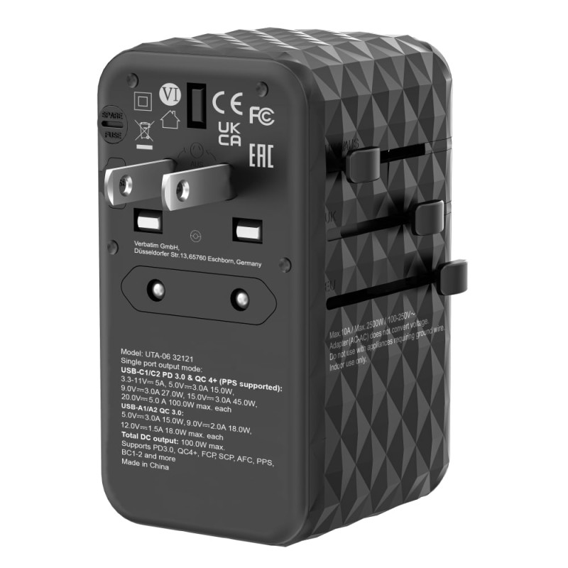 Buy Verbatim Charger Travel Adapter World to World GAN III 100W 2xC 2xA UTA-06 in Cyprus, Nicosia, Limassol, Larnaka, Pafos