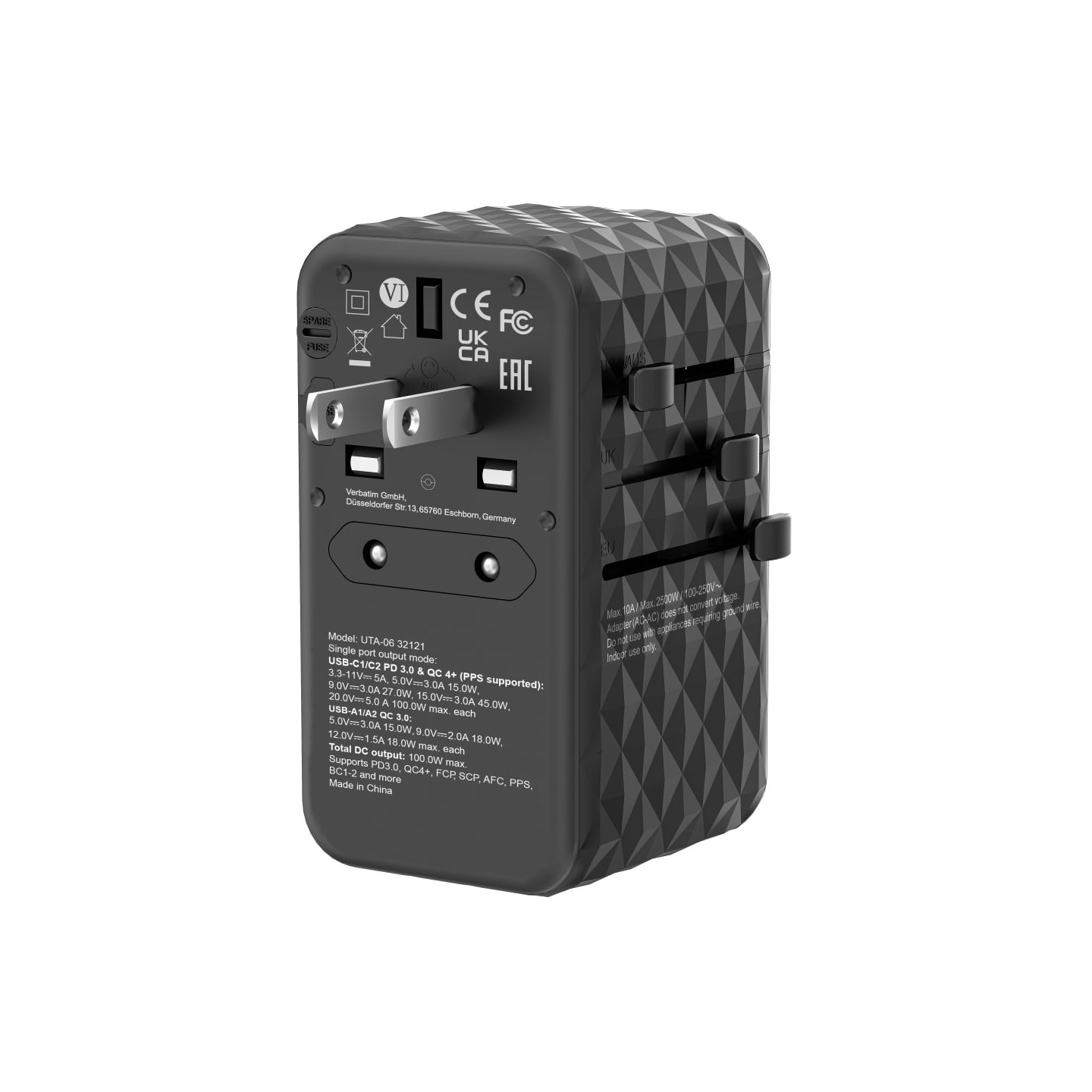 Verbatim Charger Travel Adapter World to World GAN III 100W 2xC 2xA UTA-06 — Buy in Cyprus with Fast Delivery