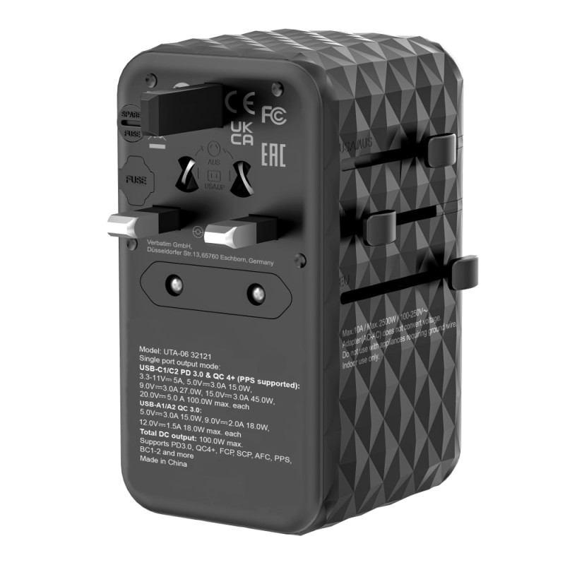 Buy Verbatim Charger Travel Adapter World to World GAN III 100W 2xC 2xA UTA-06 in Cyprus, Nicosia, Limassol, Larnaka, Pafos