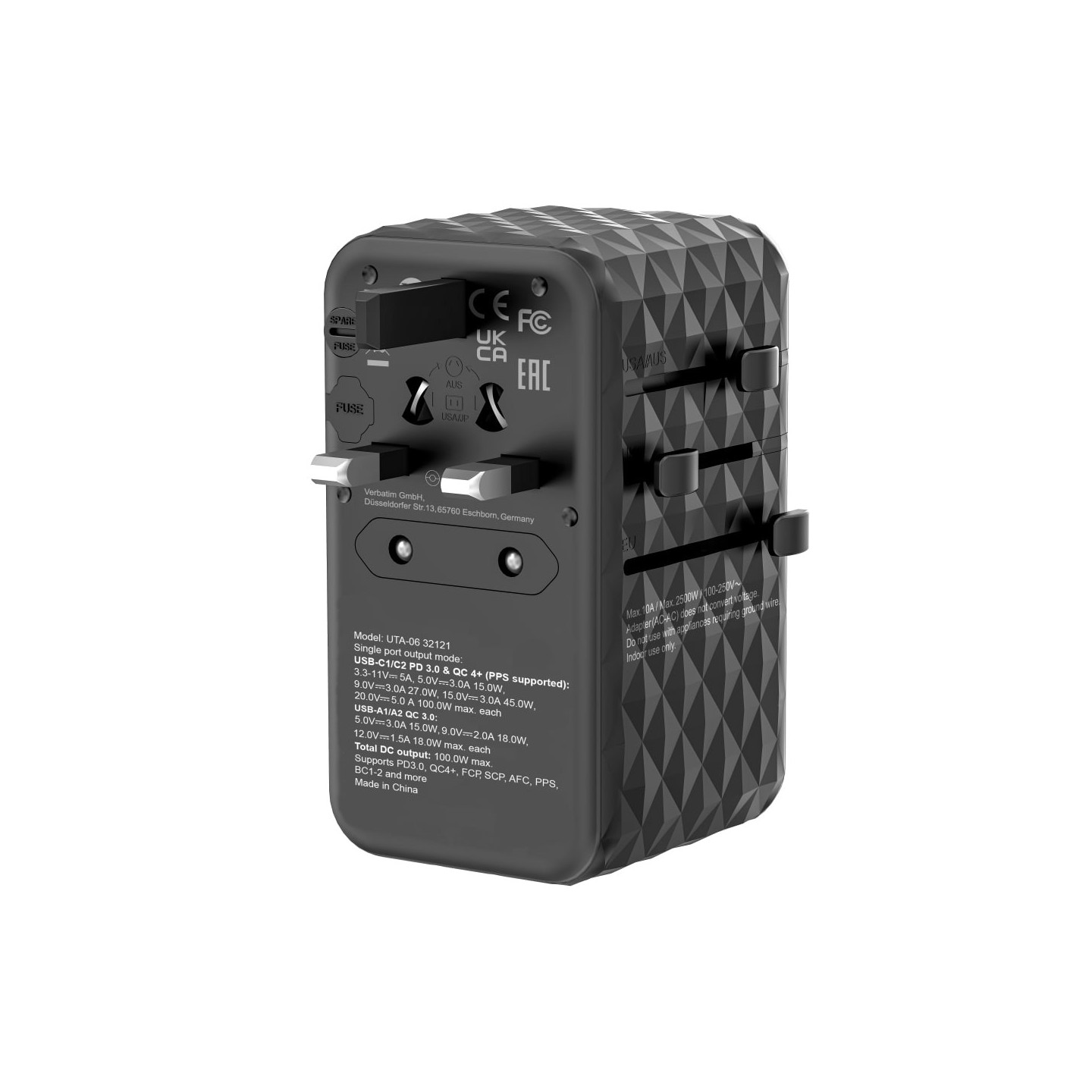 Verbatim Charger Travel Adapter World to World GAN III 100W 2xC 2xA UTA-06 — Buy in Cyprus with Fast Delivery
