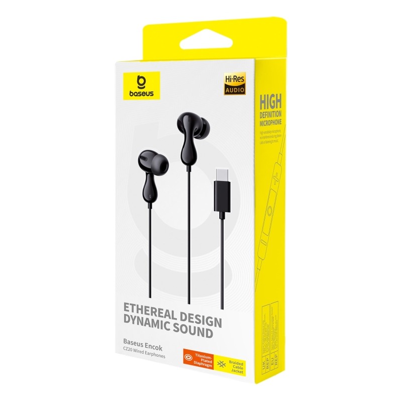 Buy Baseus Headphones - CZ20 - In Ear Wired Type C HiRes Black in Cyprus, Nicosia, Limassol, Larnaka, Pafos