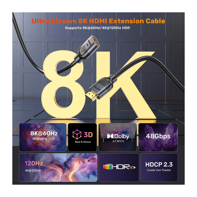 Buy Unitek HDMI Extension - C11091A - 2.1, Male to Female, 1.5m, 8K60Hz in Cyprus, Nicosia, Limassol, Larnaka, Pafos