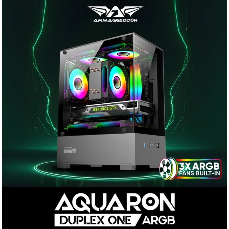 Buy Armaggeddon Gaming Case - M-ATX AQUARON Duplex ONE Black + 3xARGB in Cyprus, Nicosia, Limassol, Larnaka, Pafos