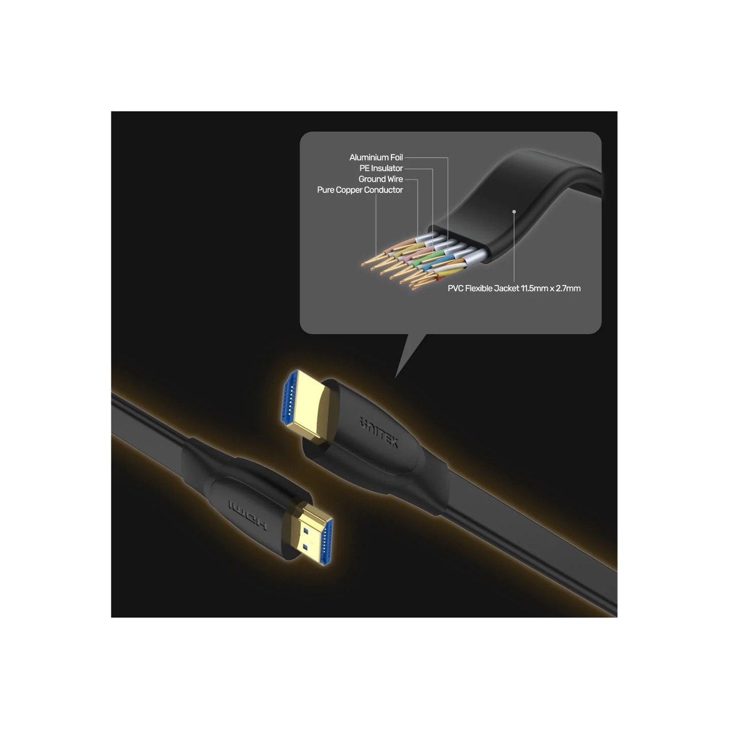 Unitek HDMI to HDMI 2.0 Flat Cable - C11063BK-3M - 3.0m — Buy in Cyprus with Fast Delivery