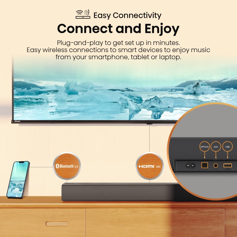 Buy Hisense Soundbar - HS3100 - 3.1 CH 480W BT USB Optical in Cyprus, Nicosia, Limassol, Larnaka, Pafos