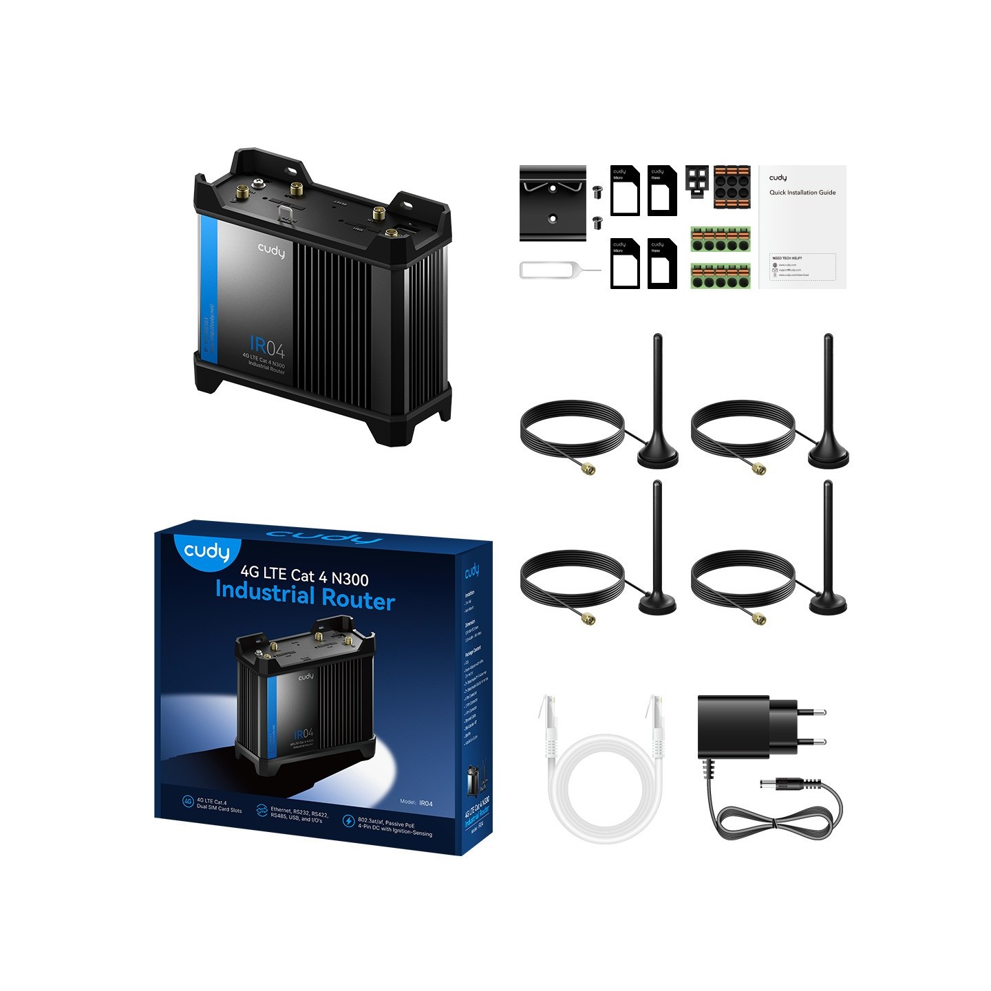 Cudy Router - IR04_EU - 4G LTE CAT4 N300 Industrial Wi-Fi Dual-Sim — Buy in Cyprus with Fast Delivery