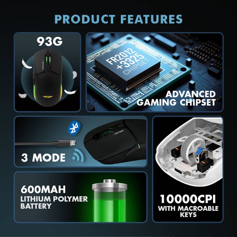 Buy Armaggeddon Gaming Mouse - MIRAGE-VI - Wired+2.4G+BT Recharge 600mAh Black in Cyprus, Nicosia, Limassol, Larnaka, Pafos