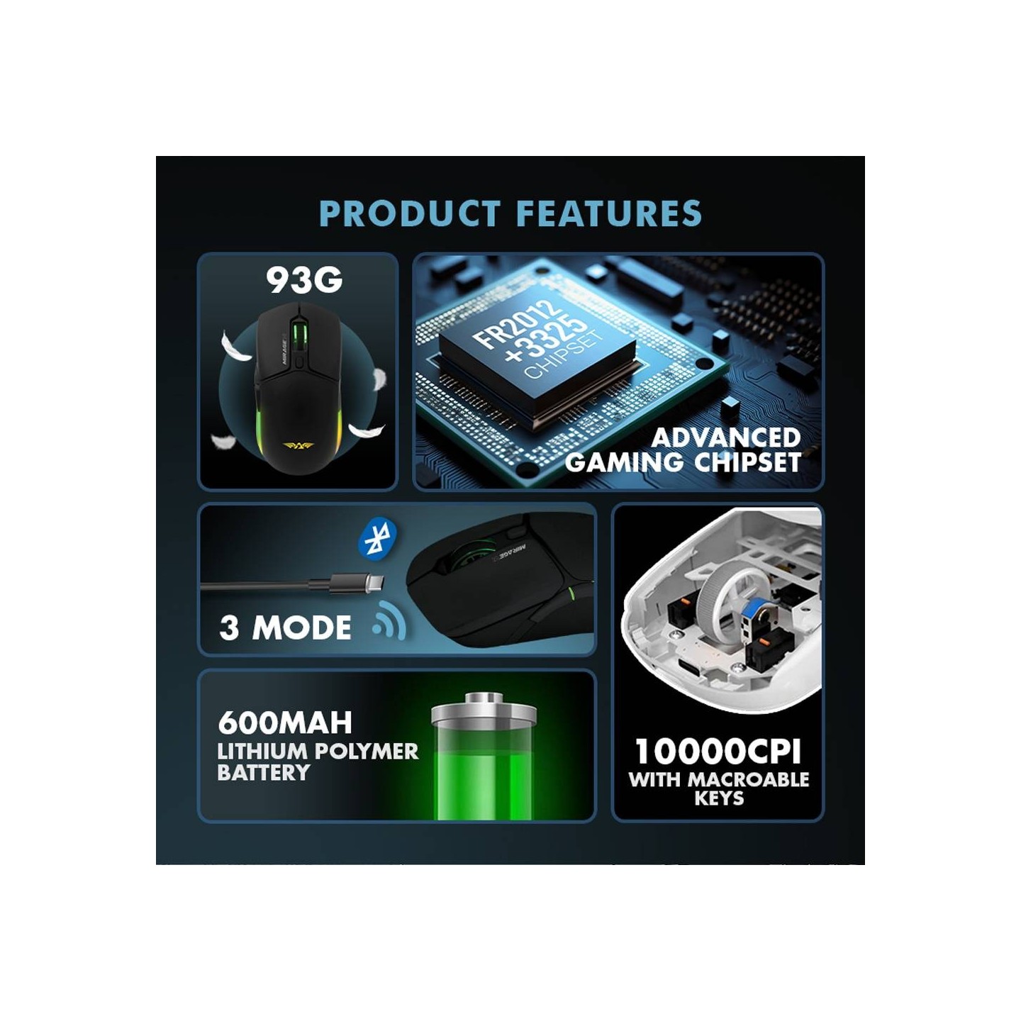 Armaggeddon Mirage VI Wired+2.4G+BT Rechargeable 10000 CPI Gaming Mouse Black (Boxed) — Buy in Cyprus with Fast Delivery