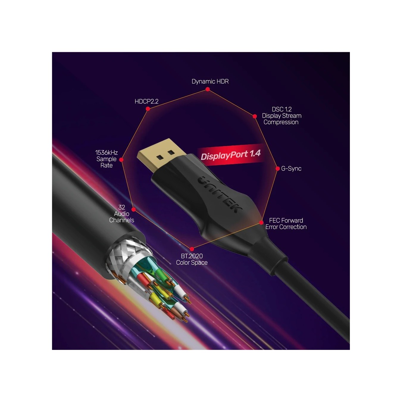 Unitek DisplayPort 1.4 Cable 8K 60Hz 2.0m - C1624BK-2M - Unitek DisplayPort 1.4 Cable 8K 60Hz 2.0m