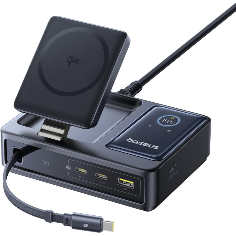 Buy Baseus NOMOS - 5in1 Desktop 140W Wired & Wireless Charger Qi2 3xUSBC+1A with... in Cyprus, Nicosia, Limassol, Larnaka, Pafos