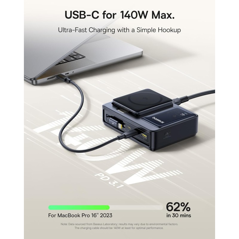 Buy Baseus NOMOS - 5in1 Desktop 140W Wired & Wireless Charger Qi2 3xUSBC+1A with... in Cyprus, Nicosia, Limassol, Larnaka, Pafos