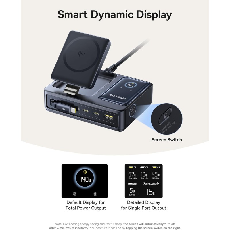 Buy Baseus NOMOS - 5in1 Desktop 140W Wired & Wireless Charger Qi2 3xUSBC+1A with... in Cyprus, Nicosia, Limassol, Larnaka, Pafos