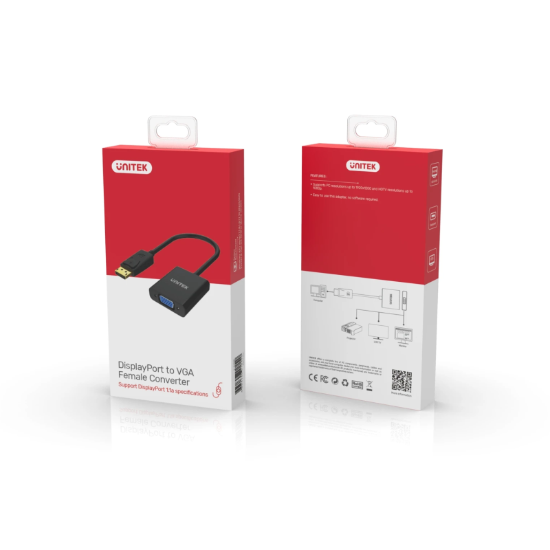 Buy Unitek DisplayPort to VGA-Female Adaptor - Y-5118E - Black in Cyprus, Nicosia, Limassol, Larnaka, Pafos