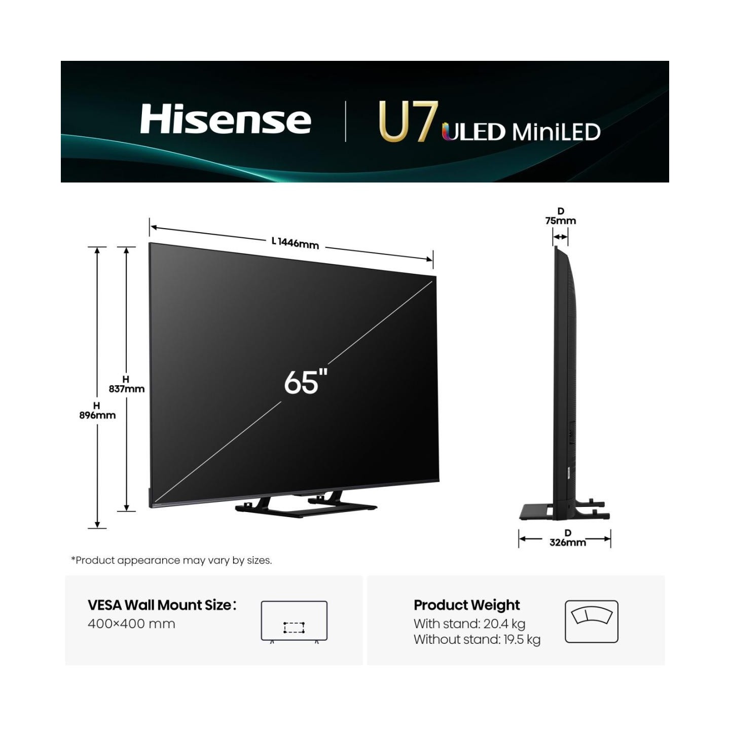 Hisense TV - 65U7Q - 65'' 4K Smart QLED MINI LED 144hz TV — Buy in Cyprus with Fast Delivery