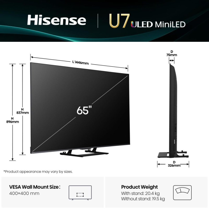 Buy Hisense TV - 65U7Q - 65'' 4K Smart QLED MINI LED 144hz TV in Cyprus, Nicosia, Limassol, Larnaka, Pafos