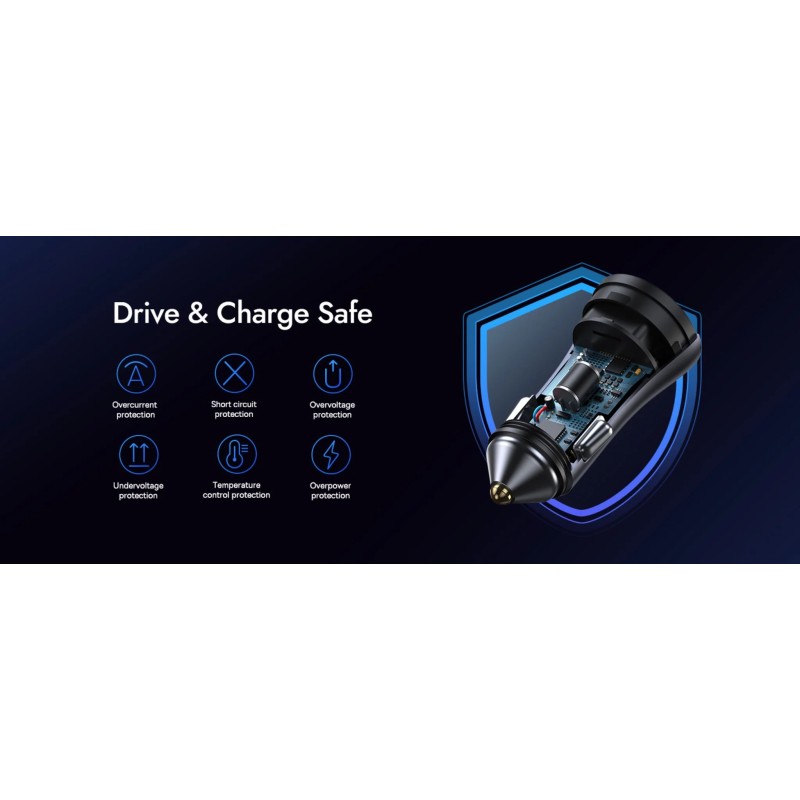 Buy Baseus Golden Contactor Max Car Charger - C+C 60W Dark Gray in Cyprus, Nicosia, Limassol, Larnaka, Pafos