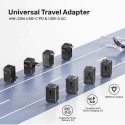 Buy Unitek Universal Travel Charger - P1120A - 20W USBC+USBA Black in Cyprus, Nicosia, Limassol, Larnaka, Pafos