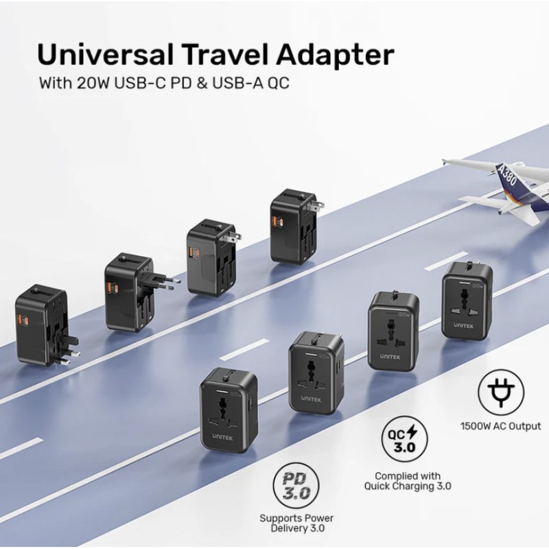 Buy Unitek Universal Travel Charger - P1120A - 20W USBC+USBA Black in Cyprus, Nicosia, Limassol, Larnaka, Pafos