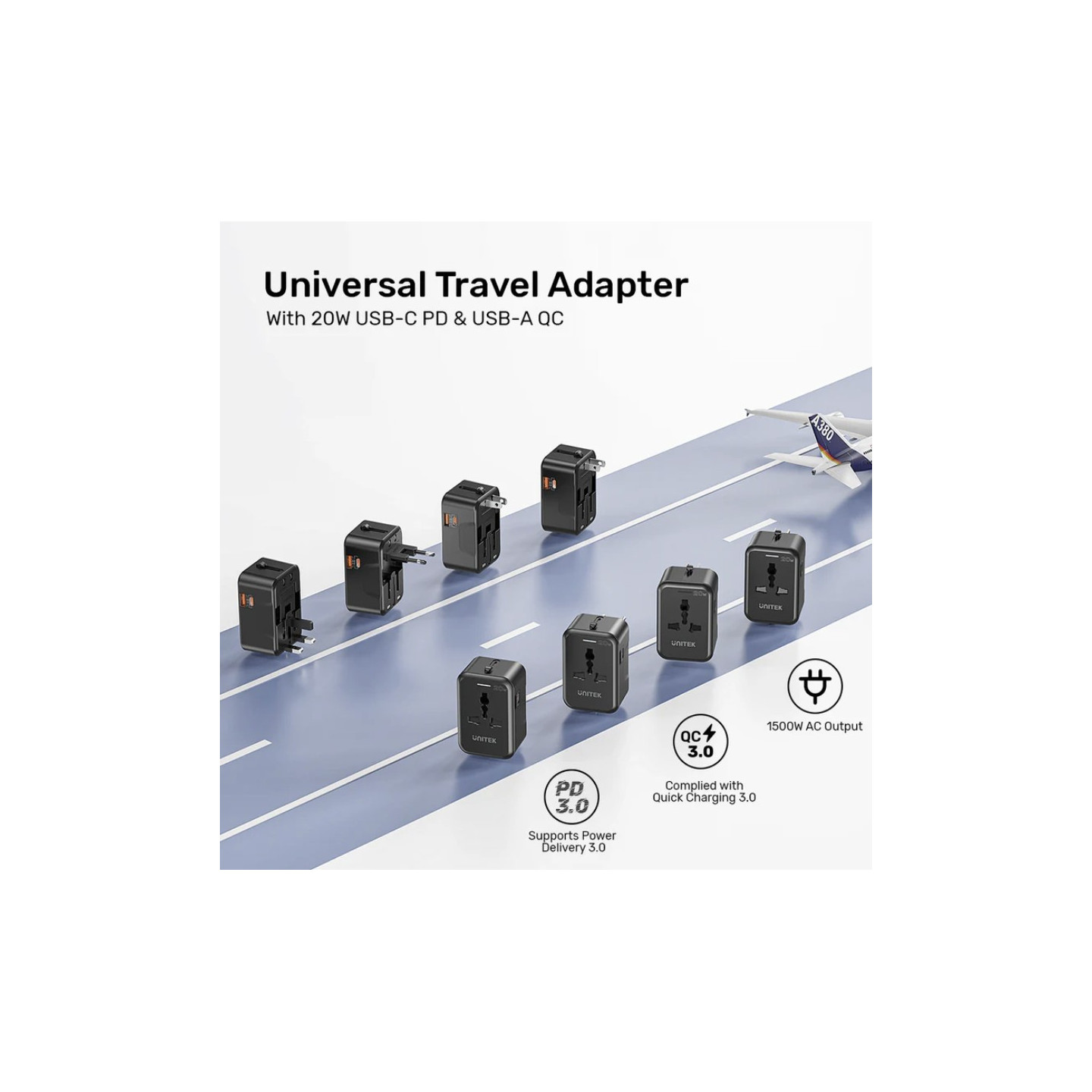 Unitek Universal Travel Charger - P1120A - 20W USBC+USBA Black — Buy in Cyprus with Fast Delivery